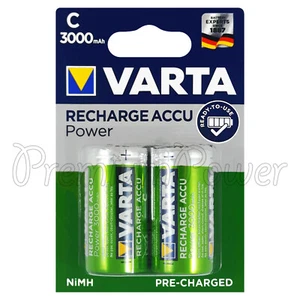 2 x Varta C size 3000mAh batteries Rechargeable Ni-MH 1.2V HR14 Baby Power Accu - Picture 1 of 2