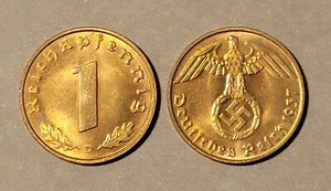 GERMANIA 1 PFENNIG COIN 1937 D DAL NAZISTA TERZO REGNO TEMPO UNC RARA PERFETTA - Foto 1 di 3