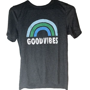 GOOD VIBES Tops Womens Medium T Shirts Dark GrayCrew Graphic Short Sleeve Yexipo - Picture 1 of 4