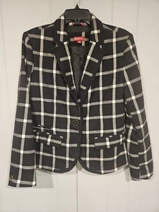 Merona Blazer Womens 12 Black White Academia Preppy Work Office Casual Jacket - Picture 1 of 5