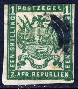 TRANSVAAL SOUTH AFRICA 1870 1s. Deep Green Thin Paper Imperforate SG 3 VFU - Picture 1 of 2
