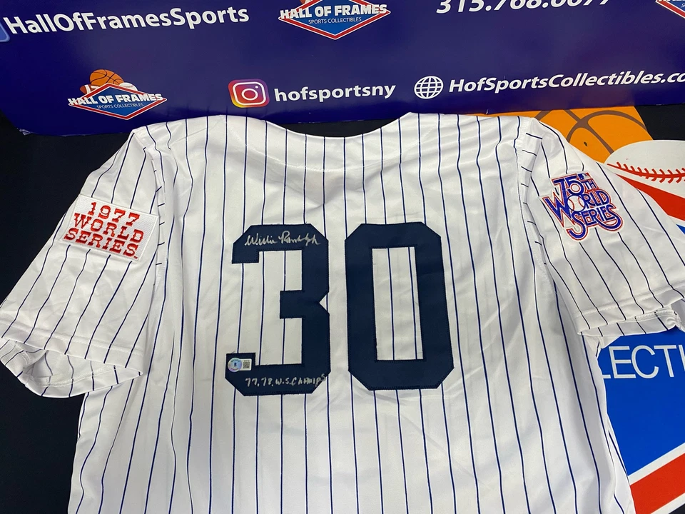 HALL OF FRAMES SPORTS COLLECTIBLES WILLIE RANDOLPH SIGNED YANKEES CUSTOM JERSEY INC 1977-78 WS CHAMPS W/ WS PATCHES