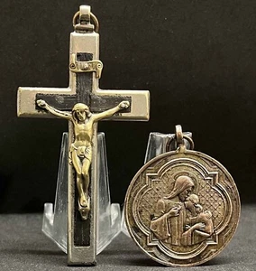 Antiguo Lote x2 Cruz Crucifijo Jesucristo, Comunión Souvenir Medalla Eucarística - Imagen 1 de 8