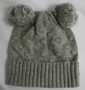 J Crew Crewcuts Gray Grey Winter Knit Hat Mittens New Size S-M Bobble Pom - Picture 1 of 7