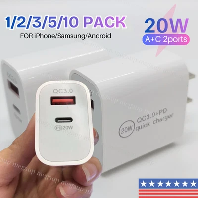 Wholesale Type-C PD 20W Fast Charger Block QC USB A Cube Lot For iPhone Samsung - Image 1 of 4