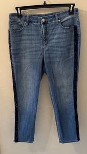 Chico's So Slimming Girlfriend gamba sottile caviglia 10R blu velluto gambe laterali CARINO! - Foto 1 di 15