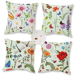 Outdoor Waterproof Spring Summer Pillow Covers 20x20 Inch Set of 4 Floral - Picture 1 of 7