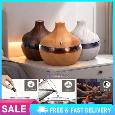 Diffusore di aromi oli essenziali ultrasuoni 300 ml umidificatore nebbia purificatore d'aria 7 LED - Immagine 1 di 4