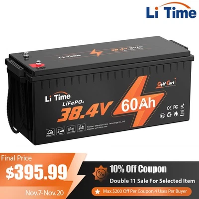 Литиевая батарея LiTime 36 В 60 Ач для гольфкара LiFePO4 с глубоким циклом 120 А BMS для EZGO - Изображение 1 из 4