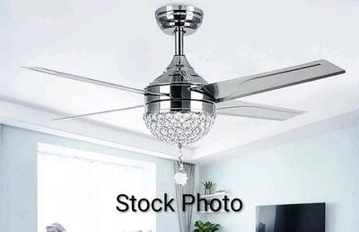 Modern Crystal 4 Blade Ceiling Fan Led Light w/ Remote Control 3-speed 44"*NICE* - Image 1 of 4
