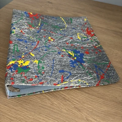 "Carpeta para salpicaduras de pintura de mezclilla vintage de los 80 de 2"" 3 anillos útiles escolares" Foto 1 de 4