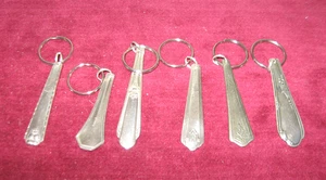 Antique Silverplate Spoon Handle Key Rings 6 Vintage 1930's/40's Hand Crafted B - Picture 1 of 4