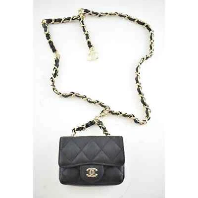 Chanel 21B Black Caviar Mini Chain Classic Gold Card Belt Waist Necklace Bag - Image 1 of 4