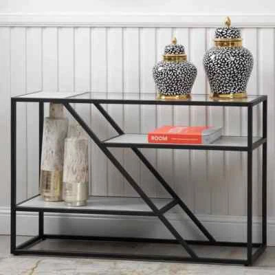 Modern Glass Console Table | 2 Tier Black Frame Entryway Shelf Unit - Image 1 of 4