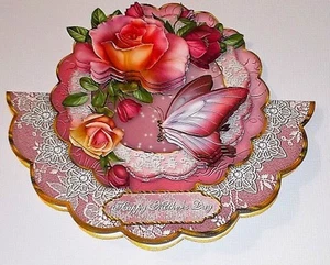 Handmade Greeting Card 3D Rocker Card With Roses And A Butterfly - Picture 1 of 2