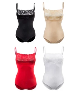Ladies Strappy Cami Top Lace Trim Neck Vest bodysuit leotard Camisole 4030 - Picture 1 of 9