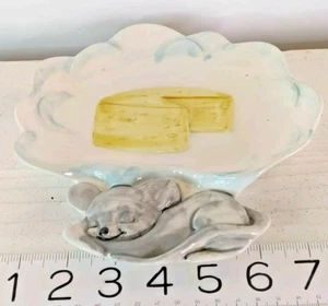 Vintage Ceramic Mold Cheese Plate Sleeping Mouse Dreaming Kitschy MCM 1980's - Picture 1 of 7