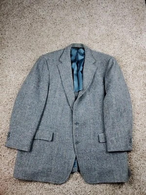 Vintage Harris Tweed Blazer Jacket Size 46 Blue Wool Tweed Scotland John Weitz - Image 1 of 4