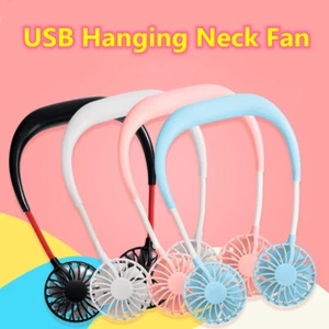 Portable USB Rechargeable Neckband Lazy Neck Hanging Dual air Cooling Mini Fan - Picture 1 of 19