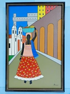EXQUISITE PEDRO PELOGGIA of BRAZIL ORIGINAL ART SIGNED NAIVE PAINTING FRAMED - Picture 1 of 9