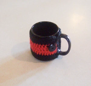 Crochet Black & Orange Stripe Buttoned Coffee Mug Cozy - Picture 1 of 4