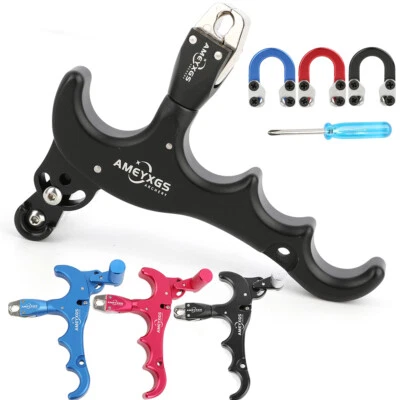 Compound Bow Release Aids 4 Finger Thumb Trigger D Loop Ring Arrow Hunting RH LH - Image 1 of 4