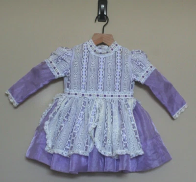 Vestido de desfile vintage para niñas talla 2T 3T niño pequeño púrpura encaje volantes años 70 años 80 Foto 1 de 4