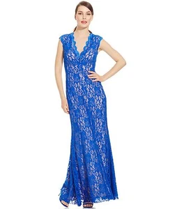 Xscape Neu mit Etikett Kleid royalblau V-Ausschnitt Spitze Meerjungfrau Kleid GRÖSSE 2  - Bild 1 von 3