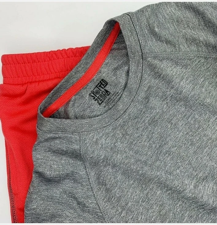 Conjunto de ropa deportiva de cebra manchada para niños pequeños talla 2T camiseta pantalones cortos rojo/gris Foto 1 de 4
