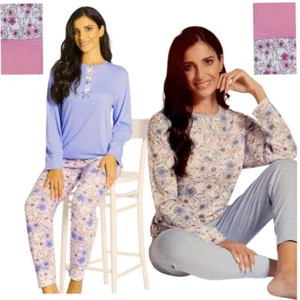 Pigiama donna cotone 100% estivo fresco manica lunga pantalone lungo con polsino - Picture 1 of 13