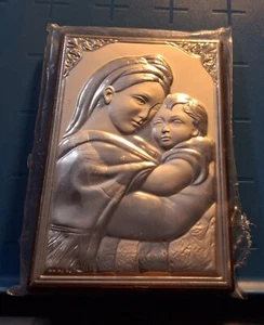 QUADRETTO MADONNA CON BAMBINO IN ARGENTO ACQUE ARGENTI 7x11 CIRCA NUOVO - Foto 1 di 7
