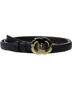 $ 330 NEU Salvatore Ferragamo Vara Blumenschnalle umgekehrt schwarz blau Ledergürtel - Bild 1 von 9