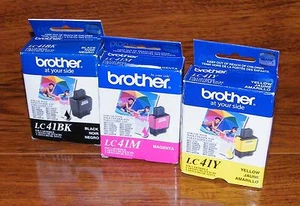 Genuine Brother (LC41BK, LC41M, & LC41Y) Black, Magenta, & Yellow Ink *Sealed* - Picture 1 of 2