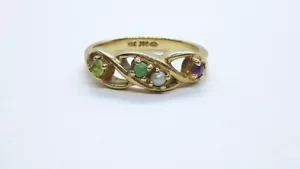 Anillo vintage de oro amarillo de 10k multi piedras preciosas. Peridoto Turquesa Perla Amatista - Imagen 1 de 11