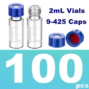 Frascos + tapas de muestra de 2 ml 100 piezas 9-425 9 mm botella de vidrio transparente tapa roscada PTFE HPLC GC - Imagen 1 de 12