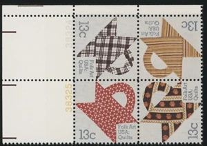 USA - 1978 American Folk Art Series - Quilts - SC# 1748a Plate Block of 4 Mint NH OG - Bild 1 von 2