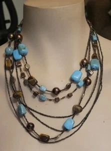 Vintage Chicos Multi Strand Tigers Eye Faux Turquoise Necklace - Picture 1 of 23