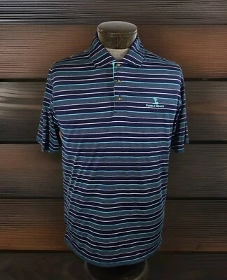 Pebble Beach DryLuxe Perfromance Polo Mens M Blue Striped Short Sleeve Quick Dry - Image 1 of 4
