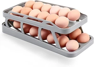 Egg Holder for Fridge, Double Rows Egg Dispenser for Refrigerator, Automatic Egg - Picture 1 of 6