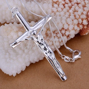 925 Sterling Silver Hypo-Allergenic Crucifix Cross Pendant + Necklace Chain H083 - Picture 1 of 3