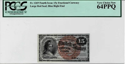 15 Cent Fractional Currency note-fr.1269--Fourth Issue--PCGS Currency UNC 64 PPQ - Image 1 of 4