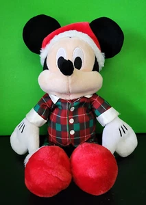 Disney Mickey Mouse Christmas Plaid Pajama's and Slippers 14" Plush  - Picture 1 of 3