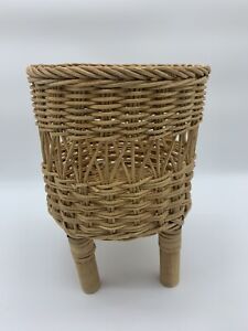 Vintage BOHO Wicker Rattan Plant Stand Planter With 4 Legs 12”