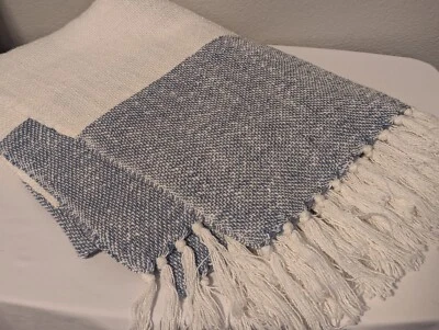 Pottery Barn плед синий белый кисточки 100% хлопок 50 «x 60» - Изображение 1 из 4