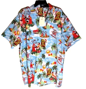 NWT SSLR Men's 3X Hawaiian Shirt Christmas Holiday Santa Reindeer Palm Tree - Picture 1 of 7