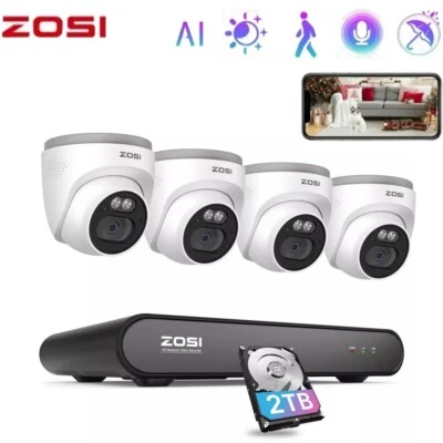 Sistema de cámara IP de seguridad PoE ZOSI 8CH 4MP 2.5K registro 24/7 AI detección humana 2TB Foto 1 de 4