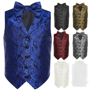 Boy Jacquard Satin Wedding Tuxedo Waistcoat and Bow Tie Formal Outfits Partywear - Picture 1 of 56