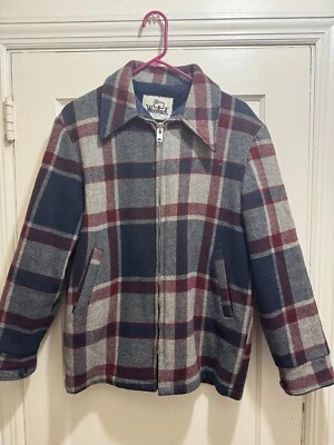 Jaqueta xadrez vintage 1960 Woolrich masculina zíper completo forrada de lã média - Imagem 1 de 4