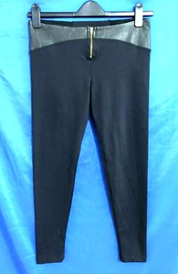 DAVID LERNER Low Rise LAMB LAMBSKIN LEATHER WAIST Black Knit Leggings Pants Sz L - Picture 1 of 6