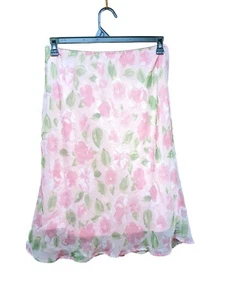 Gonna donna foderata in chiffon rosa floreale taglia grande - Foto 1 di 8